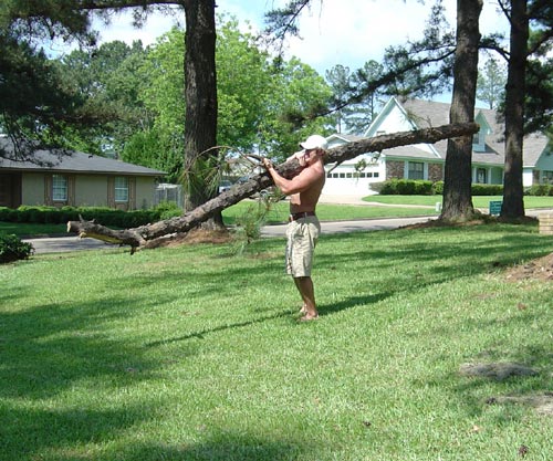 Ryan helps with the yard work.